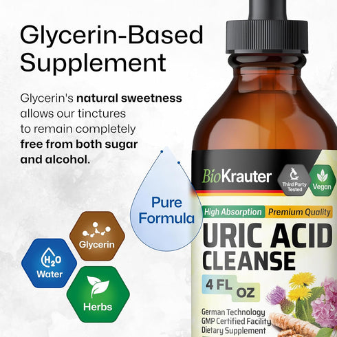 BIO KRAUTER Uric Acid Support Tincture - Natural Kidney Supplement w/Tart Cherry, Milk Thistle, Turmeric Herbal Liquid Extracts - Vegan Drops 4 Fl...