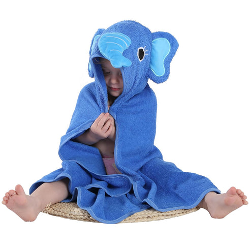 MICHLEY Animal Face Hooded Baby Towel Cotton Bathrobe for Boys Girls 0-6 Year Blue...