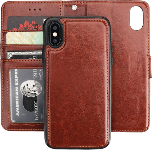 Bocasal for iPhone Xs/X Wallet Case with Card Holder PU Leather Magnetic Detachable Kickstand Shockproof Wrist Strap Removable Flip Cover for iPho...