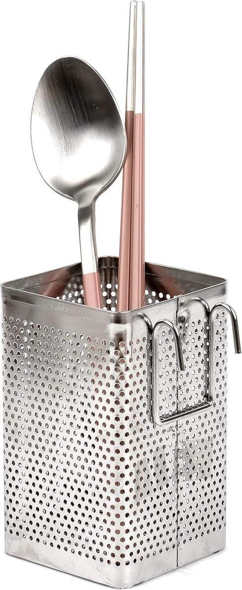 LENITH Kitchen Utensil Chopsticks Perforated Holder with Hooks - Stainless Steel Storage for Organizer Dishwasher Safe (Small Square)...