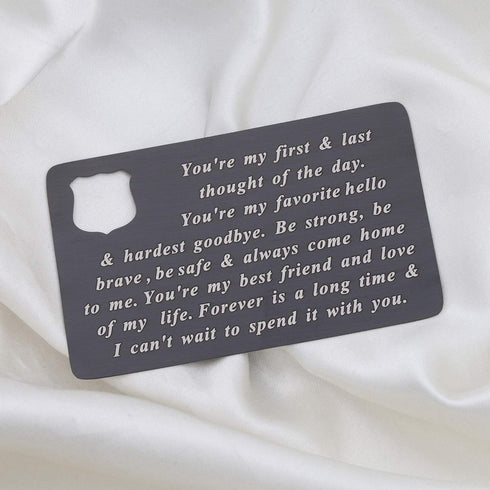 BEKECH Police Jewelry Police Officer Wallet Card Husband Gift You're My First and Last Thought Wallet Insert Gift from Wife...