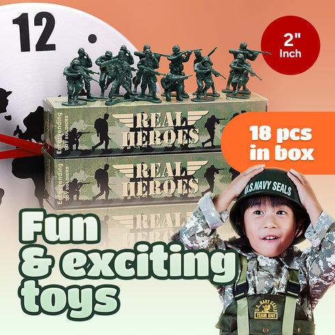 Entervending Army Men Action Figures - 2” Small Soldiers for Boys - 18 Pcs Green Army Soldier Toy Playset -Gift Ready Military Toys - Army Party F...