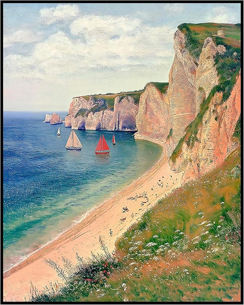 Posterizer 1 pcs-coastal scene-sea and boats-retro painting style 4-Coastal & Nautical Art-Gift for Street Art, Mural Fans -Decor for Home & Offic...