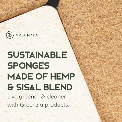 Greenzla Natural Kitchen Sponges 12 Pack - Plant-Based Biodegradable Sisal Hemp Dish Sponge - Eco-friendly, Zero-Odor, Non-Scratch Scouring Pad fo...