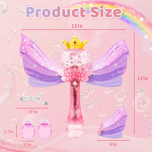 Bubble Wands for Kids Girls - Rechargeable Princess Light Up & Music Bubble Machine with 2 Bubble Solutions, Outdoor Party Birthday Toys for Toddl...