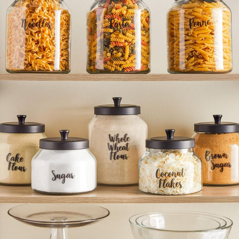Talented Kitchen 135 Pantry & Kitchen Labels for Food Containers - Preprinted Black Cursive on Clear Backing - Easy Peel & Stick (Water Resistant)...