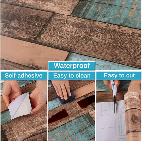 17.7''x100'' Wood Wallpaper Rustic Distressed Wood Peel and Stick Wallpaper Self Adhesive Removable Decorative Wood Plank Film for Wall Covering C...