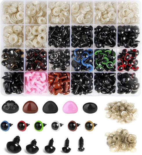 600PCS Plastic Safety Eyes and Noses,6mm-14mm Colorful Crochet Toy Eyes and Noses with Washers for Amigurumi Craft Doll Puppet Plush Animal and Te...