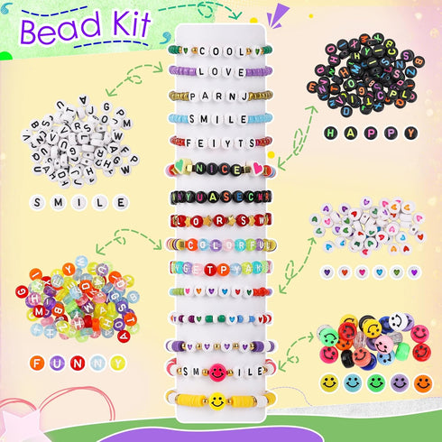 8100pcs 3mm Glass Seed Beads for Jewelry Bracelet Making Kit,Small Beads Friendship Bracelet Kit with Letter Beads and Pendants, Stretch Cords, Et...