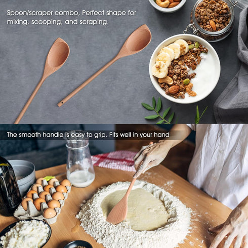 12" Wooden Corner spoon, Solid Wood Spatula & Spoon, Handcraft Wood Spoonula Cooking Utensil, Kitchen Spatulas for Baking, stirring, Serving, Scra...
