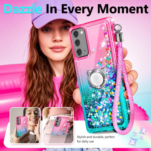 NGB Designed for Samsung Galaxy Note 20 & Note 20 5G Case, Pink/Aqua | Glitter Liquid Sparkle Cute Cover for Women Girls Kids | with Screen Protec...