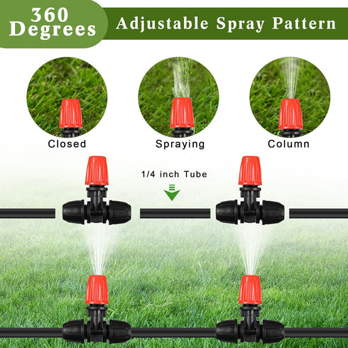 36 Pcs 1/2" to 1/4" Drip Irrigation Fittings Kit Barbed Tee Connector 2 4 6 Way Locked Tee Easy Connector Tubing End Plug Misting Nozzle Irrigatio...