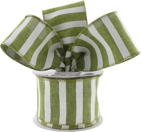 Sage Green Wired Ribbon 2.5" Horizontal White Stripe Wired Edge Burlap Ribbon Farmhouse Wire Ribbon for Wreaths Crafts Supplies Gift Wrapping Bows...