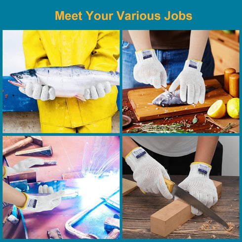 Dowellife Level 8 Reinforced Cut Resistant Gloves, Food Grade, Knife Safety Gloves for Meat Cutting, Oyster Shucking, Fish Fillet, Kitchen Slicing...