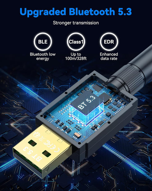 Bluetooth Adapter for PC 5.3, Maxuni USB Bluetooth Dongle 5.3 EDR Adapter for Laptop Keyboard Mouse Headsets Speakers, Long Range Bluetooth Suppor...