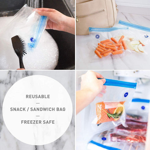 Sous Vide Bags for Joule and Anova Cookers - 15 Reusable BPA-Free Sous Vide Bags with Vacuum Hand Pump in Various Sizes -Vacuum Sealer Bags Food S...
