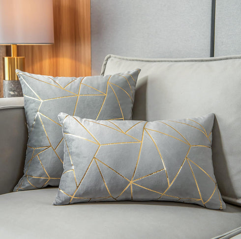 YONGLIU Pack of 2 Velvet Cushion Cases Decorative Gold Foil Geometric Pattern Throw Pillow Covers for Modern Homes Couch Sofa Bedroom Living Room(...