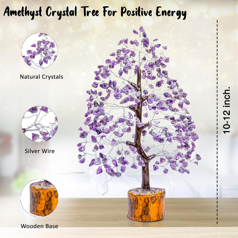Crocon Amethyst Gemstone Tree Feng Shui Figurine Money Bonsai Good Luck Chakra Balancing Reiki Healing Crystals Decoration Ornament Sculpture Pros...