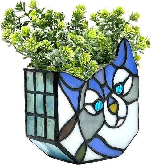 Purple Cat Flower Pot,Cute Pots for Plants,Small Plant Pot with Unique Cat Face Design,Tiltable Cat Terrarium Decoration,4.6x5.15x2.3 in(Excluding...
