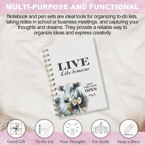 Farmhouse Cow Notebook Journal, Cow Office Supplies, Cow Gifts for Cow Lovers Women, Cute Cow Stuff, Live Like Someone Left the Gate Open Hardcove...