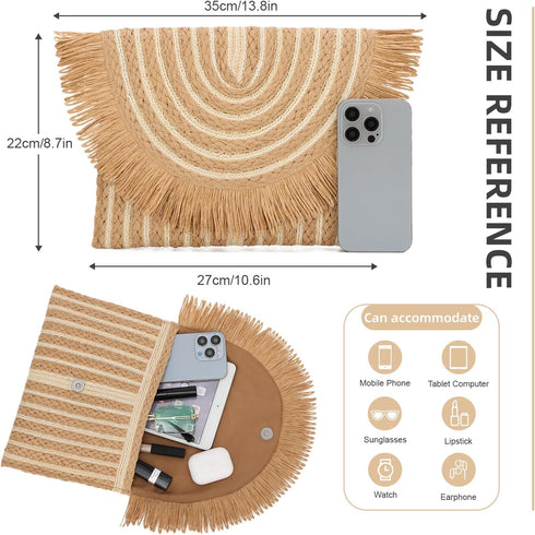 Oweisong Fringe Straw Clutch Purses for Women Summer Beach Handbag Woven Raffia Bag Causal Vacation Envelope Wallets...
