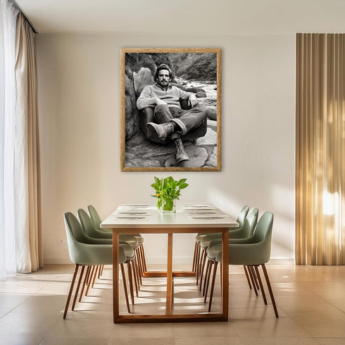 Posterizer 1 pcs-outdoor black and white photo art-rugged man in chair 1-Photography Art-Retro Art-Decorations for Bedroom, Office, Living Room - ...