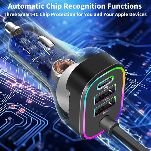 iPhone USB C 140W Super Fast Car Charger, Arparnar 4 Port PD&QC3.0 USB C Car Charger Compact Fast Car Charger with 5ft 60W Type C Coiled Cable for...