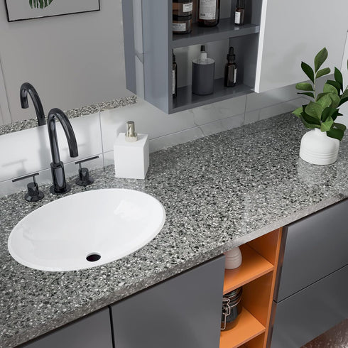 CRE8TIVE Light Black Terrazzo Contact Paper Peel and Stick Wallpaper Glossy Granite Contact Paper for Countertops Waterproof Self Adhesive Marble ...