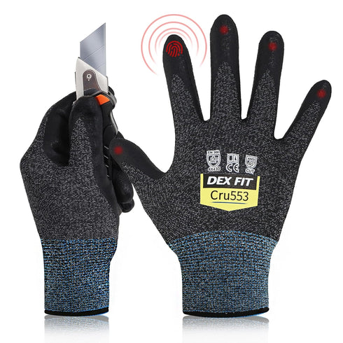DEX FIT Level 5 Cut Resistant Gloves Cru553, 3D-Comfort Fit, Firm Grip, Thin & Lightweight, Touch-Screen Compatible, Durable, Breathable & Cool, M...