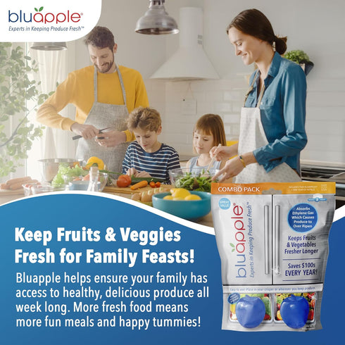Bluapple Ethylene Gas Absorber Produce Saver Combo Pack - Keeps Fruits & Veggies Fresh in Refrigerator, Lasts up to 3 Months, 8 Packets and 2 Blua...