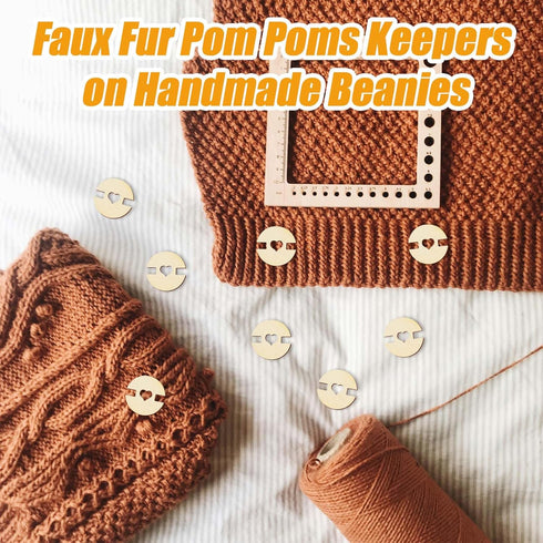 50pcs Pom Poms Buttons for Hats, 20mm Wooden Handmade Buttons Removable Love Button Faux Fur Pom Pom Holder Keepers Fastener for Knitting Beanies ...
