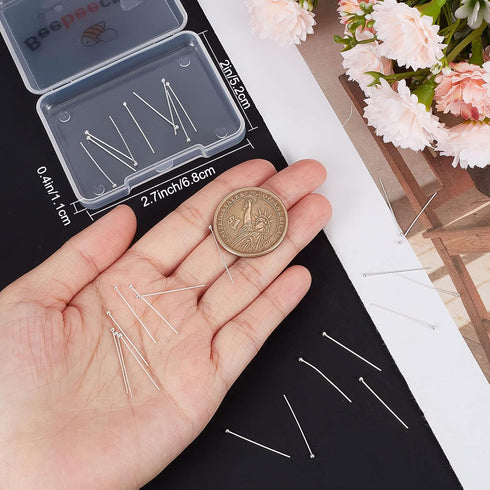 Beebeecraft 1 Box 50Pcs Ball Head Pins 925 Sterling Silver Ball Eye Pins 25mm Jewelry Making Findings for Charm Beads DIY Making...