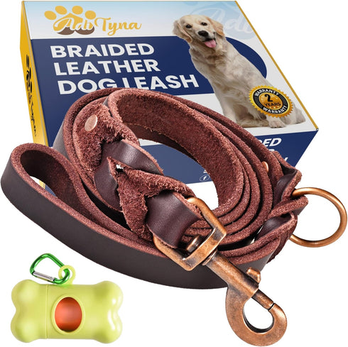 Heavy-Duty Leather Dog Leash 5.6 ft - Soft & Strong Training Dog Leashes for Small, and Medium (Brown, 5.6 ft x 5/8")...