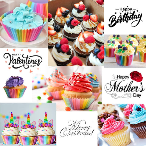Rainbow Standard Cupcake Liners 200 Pcs:Rainbow Cupcake Muffin Liners No Smell Food Grade Grease-Proof Paper Baking Cups...