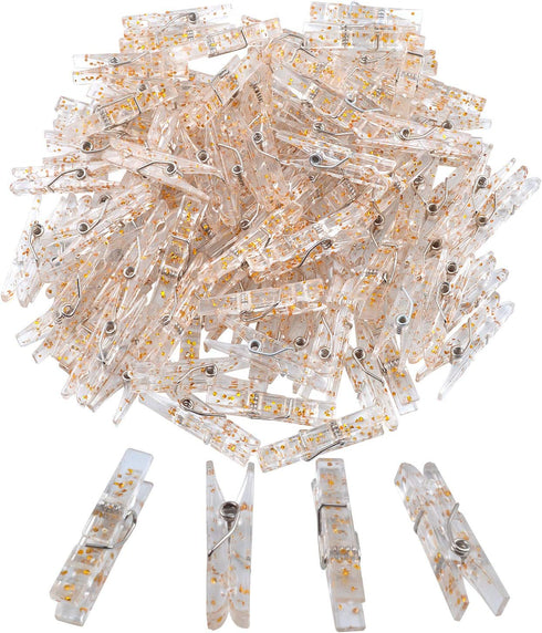 100 Pieces Clear Plastic Utility Paper Clip, Photo Paper Peg Pin, Clothes Line Clips, Craft Clips, 3.5 x 0.5cm x 0.7cm (Gold Glittered)...