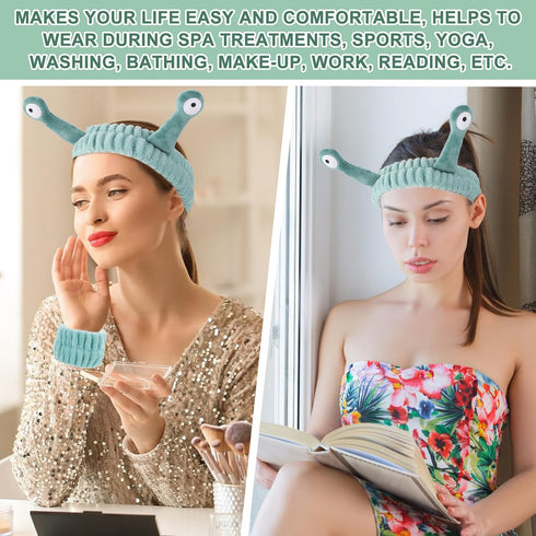 Spa Headband Face Wash Wristband Set Makeup Head Band Snail Coral Fleece Hair Band Skincare Hairband Elastic Creative Cartoon Head Wraps Cute Hair...