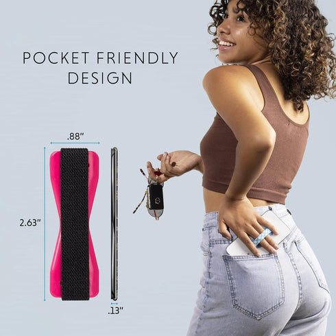 LOVEHANDLE Universal Grip for Most Smartphones, Mini Tablets and Cases, Pink Base with Black Elastic Strap, LH-01Pink...