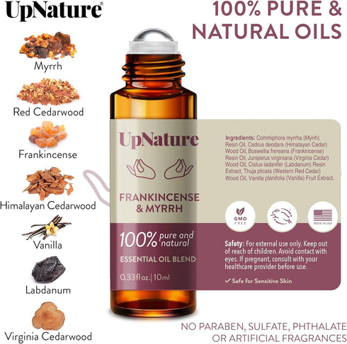 UpNature Frankincense and Myrrh Essential Oil Roll On – 100% Natural Frankincense & Myrrh for Skin & Face...