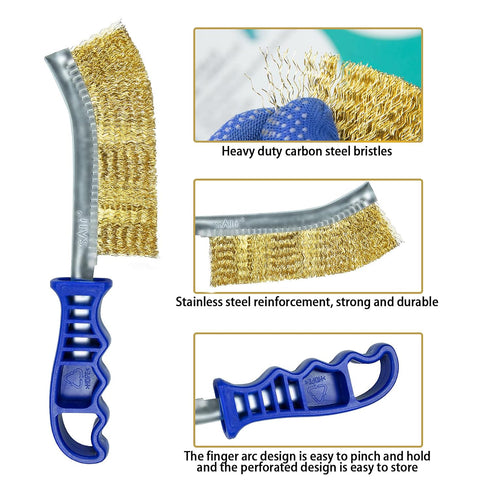 SALI Wire Brushes for Cleaning Rust Removal Heavy Duty Steel Brush Tool 11" Long Handle with Plastic Handle,for Automotive,Grill,Paint , Welding S...