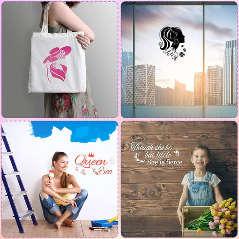 14 Pieces Women Painting Stencil Face Painting Stencil on Canvas Art Stencil Paper Transfers Inspirational Quote Reusable Craft Template Painting ...