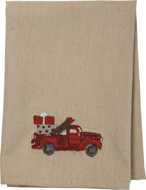 Primitives by Kathy Stitch Art Dinner Napkins Set, Truck with Christmas Tree...
