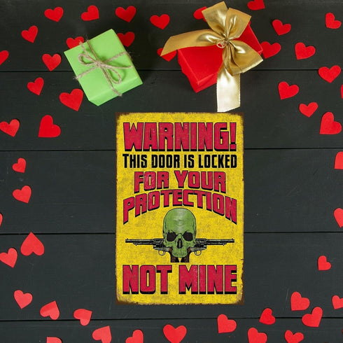 Funny No Trespassing Sign, Metal Warning Tin Signs, Door is Locked for your Protection, Yard Sign Garage Farm Garden Wall Decor Plaque Outdoor for...
