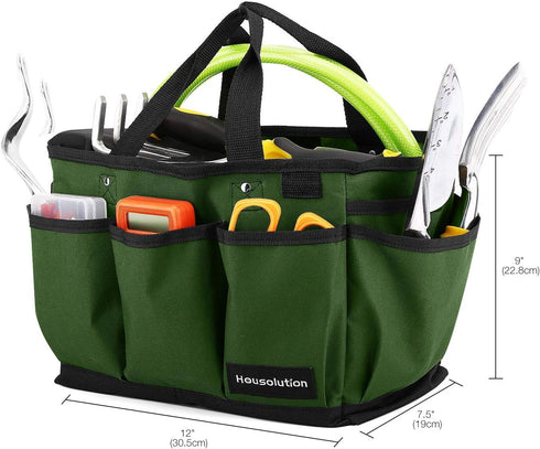 Gardening Tote Bag, Deluxe Garden Tool Storage Bag and Home Organizer with Pockets, Wear-resistant & Reusable, 12 Inch, Dark Green...