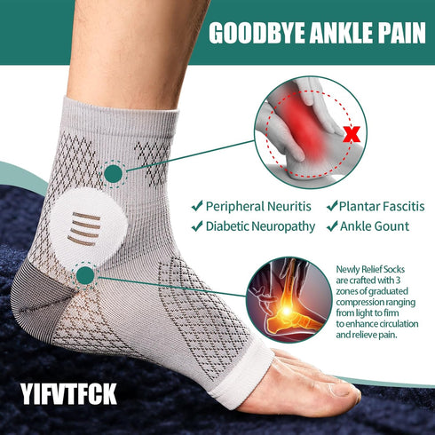 2Pairs Neuropathy Socks for Women Men Neuritisc Socks for Neuropathy Women Peripheral Neuropathy Socks Ankle Brace Plantar Fasciitis Swelling Blac...