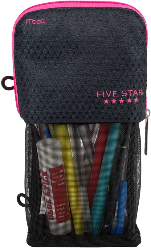 Five Star Pencil Pouch, Pen Case, Storage Organizer for School Supplies Earbuds Chargers Cables Makeup, Stand 'N Store, Fits 3 Ring Binder, Navy/P...