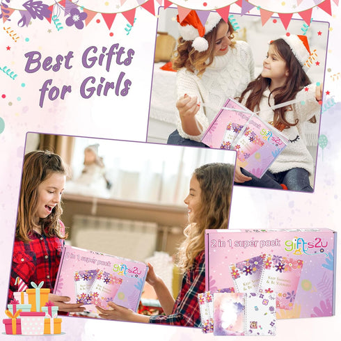 2-Pack DIY Journal Kit - 150+Pcs Gifts for 8 + Year Old Girls - Cool Birthday Gifts Ideas for Girls - Art & Crafts for Tween Kid - Teen Girls Tren...