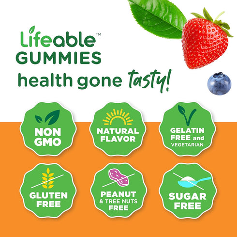 Lifeable Sugar Free Probiotics with Prebiotics Fiber – Great Tasting Natural Flavor Gummy Supplement – Keto Friendly Chewable – for Gut Health and...
