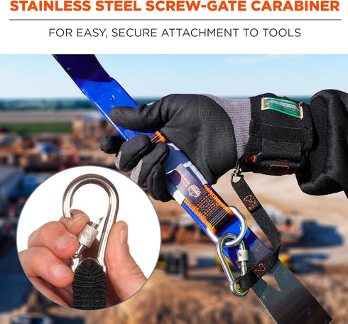 Ergodyne Squids 3114 Pull-On Wrist Tool Lanyard with Stainless Steel Carabiner Connection, 3 Pounds,Black...