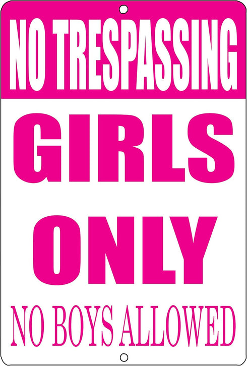 Rogue River Tactical Funny No Trespassing Girls Only Metal Tin Sign, 12x8 Inch, Wall Décor- Bar Daughter No Boys Allowed Bedroom Door (Pink)...
