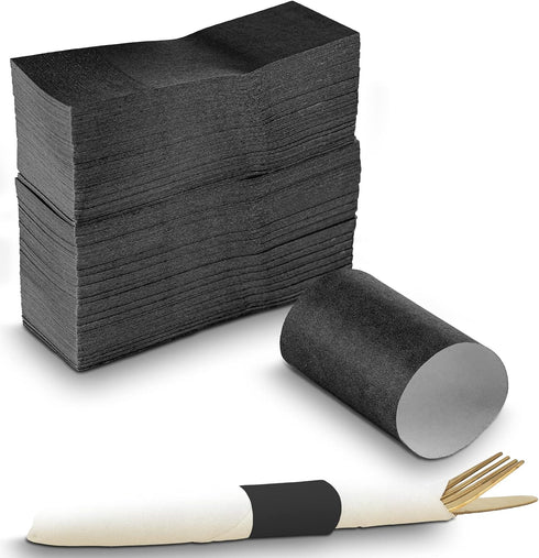 MT Products Black Self-Adhering Bond Paper Napkin Band 1.5" x 4.25" - Pack of 750...